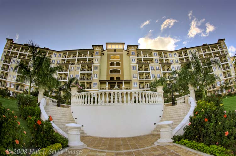 PhotoshopHDRtmpa02452-Edit.jpg - The staircase up to the main building at the Mediterranean Village in the early morning.  The light just glowed through the alcoves.