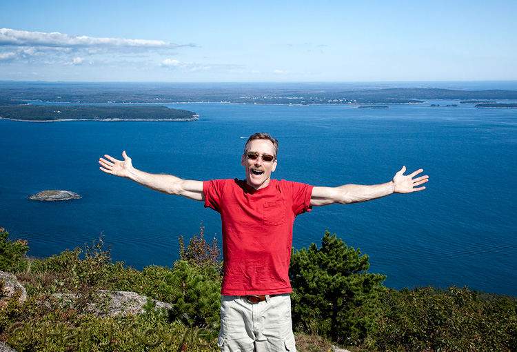 2011_09_21_AcadiaNP-10171-Edit750.jpg - Mike at the summit of Champlain Mountain after an early afternoon hike up Precipice Trail.