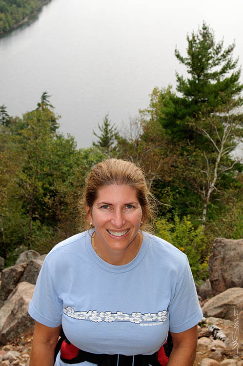 _MIK0717.jpg - This is early into our hiking for the day.  Hali paused near the top of the South Bubble to let me take this shot.  That's Jordan Pond in the background.