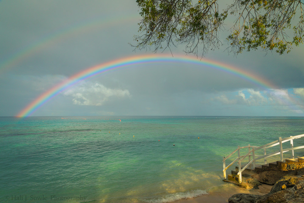 2016_11_Barbados-10059-Edit1000.jpg - What a way to start the vacation.  We woke up fairly early to the sound of light rain but a look outside had us going for our cameras to shoot the beautiful double rainbow over the blue-green Caribbean waters.