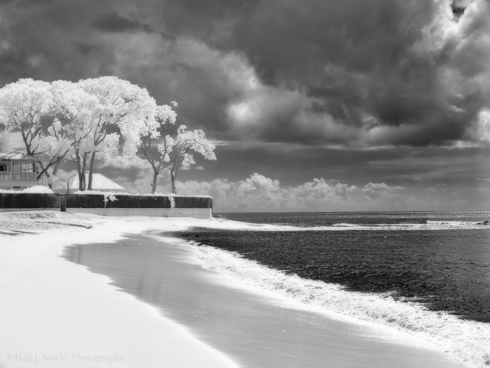 2016_11_Barbados-10677-Edit1000.jpg - Another IR shot, this one the other way down the beach.  This is at the Sandy Lane surf break.  We had a little bit of rain that afternoon from those threatening clouds.