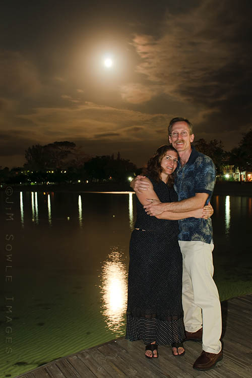 _MIK0168.jpg - We saw this beautiful moon-rise after dinner, and we ran to get our cameras.  This slow-flash image is the best we could get before the moon hid behind some clouds.  It was a wonderful evening!