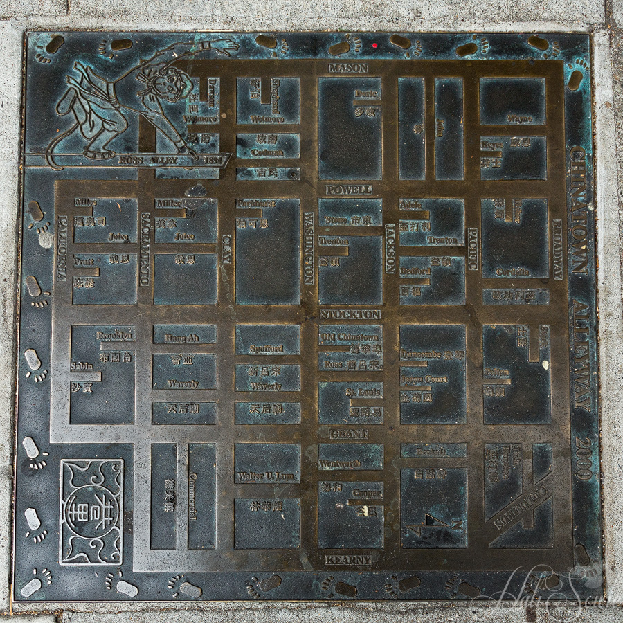 2015_05_California-10525-Edit1000.jpg - A bronze map inlaid into the sidwalk in one of the alleys in Chinatown.