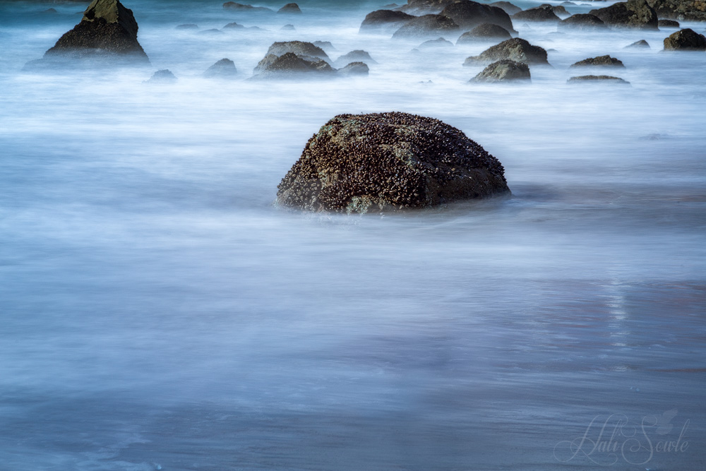 2015_05_California-11018-Edit1000.jpg - Rocks in the "mist"  A long exposure of the rocks along Marshall Beach near the Golden Gate Bridge.