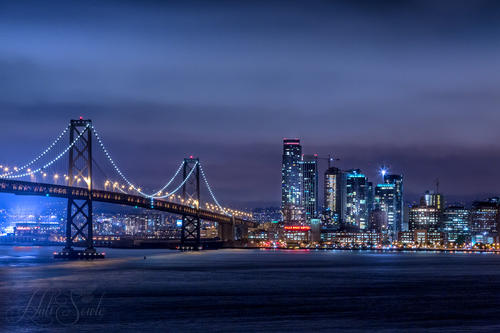 2015_05_California-11068-Edit1000.jpg - It was game night at Giants Stadium and we were out for a second night at Treasure Island braving the wind and the chill.  This time we also braved the road and found a higher vantage point from which to shoot.  I gave this a very blue tint.