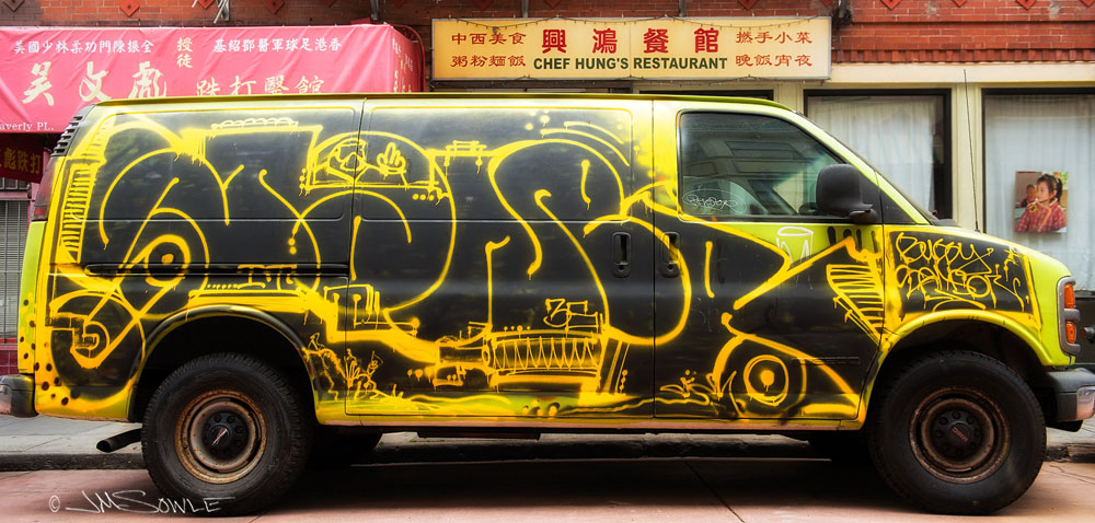 _JMS0301.jpg - Artists abound in San Francisco, and there is no shortage of artwork on display in Chinatown.  Sometimes the artwork even moves!  There was something about this van that demanded a photograph.