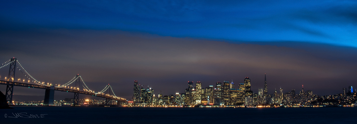 _JMS0435_str_b.jpg - The city and the Bay Bridge, as viewed from Treasure Island just as darkness was falling.