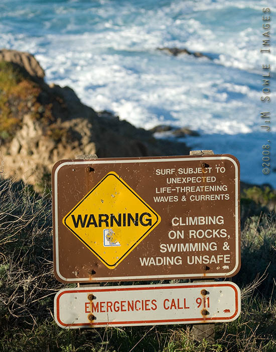 CentralCali_46.jpg - This sign could be seen all around the scenic ocean drive in Monterey.  It's enough to make a surfer think twice...