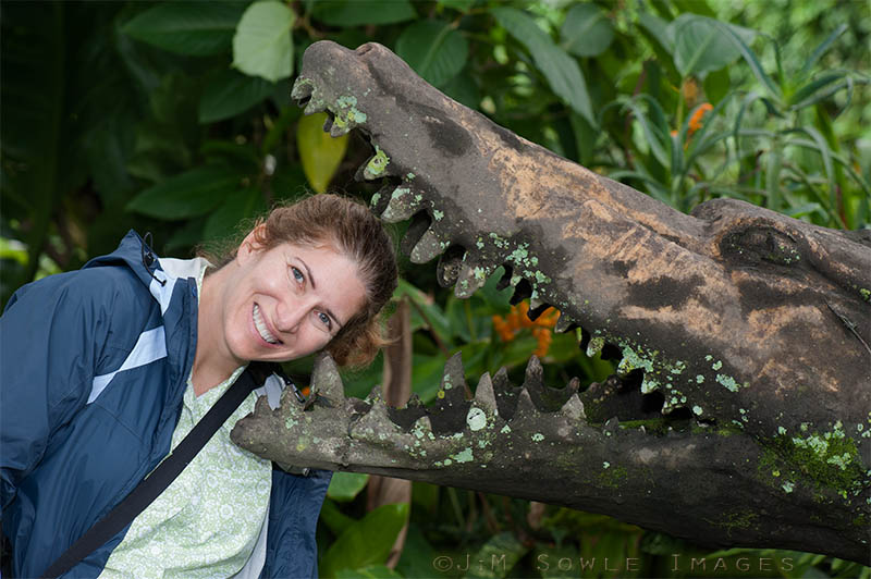 CostaRica_10.JPG - This is a shot of Hali getting attacked by the garden crocodile.  Fortunately, that particular croc moves VERY slowly, so Hali was able to get away safely!