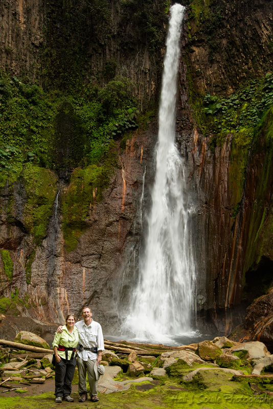 CostaRica_108.JPG - The view from the bottom!  Mike and I posing by the very impressive (and loud) waterfall.