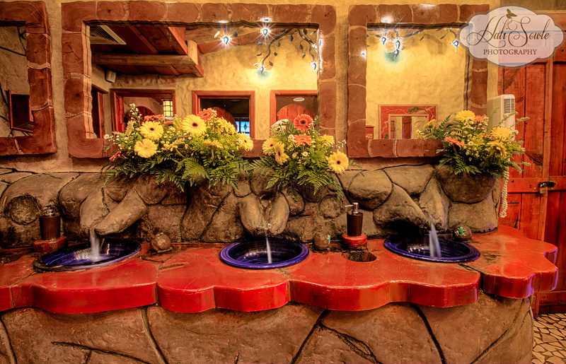 CostaRica_143.JPG - This was the women's bath at La Paz Waterfall Gardens and a prettier bathroom I don't think I've ever seen.  The attendant got quite the laugh as Rebecca and I set up the shot and took the pictures.