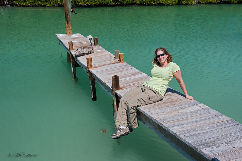 _JIM0133.jpg - The bad news is that most of the supports are rotted off and the pier is suspended by the piling alone.  The good news is that (A) Hali doesn't weigh much, and (B) Hali is a good swimmer!  This dilapidated marina is for sale, if you are interested.  Use google maps to zoom in on the very South end of Islamorada -- next to Tea Table Key.