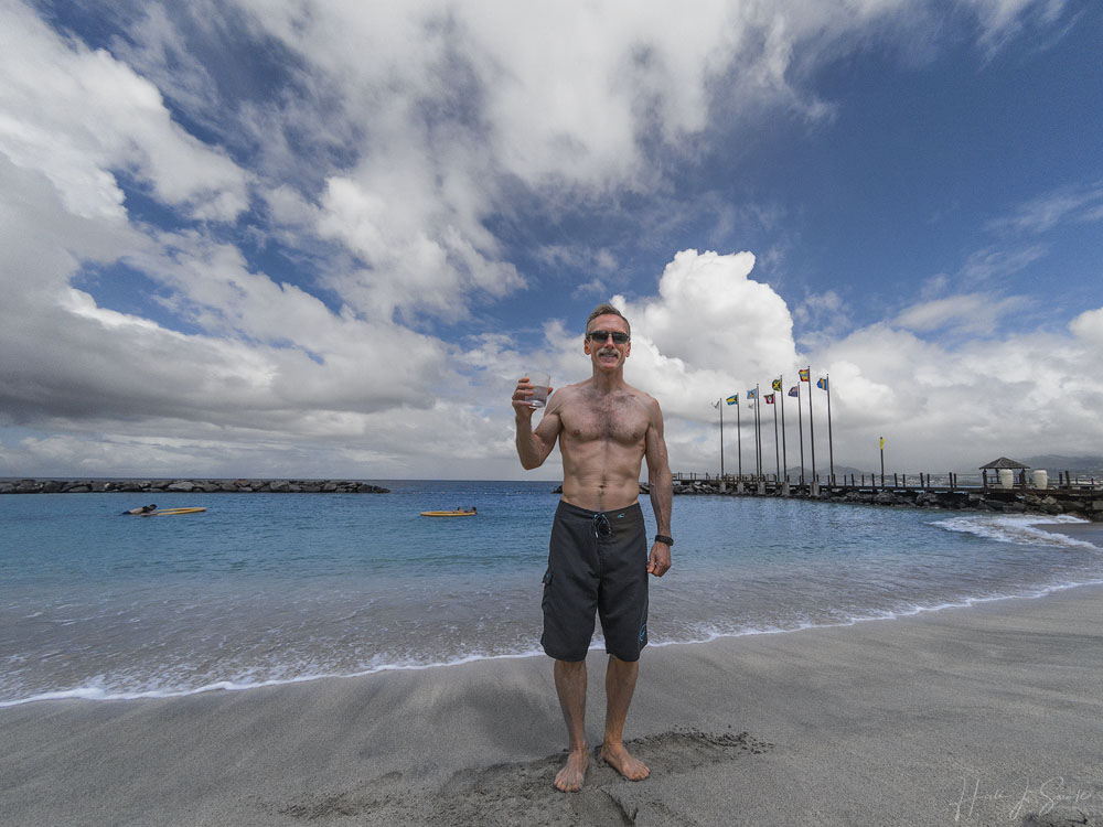 GOPR0295-Edit1000.jpg - Mike enjoying a drink of water on the beach in front of the resort.