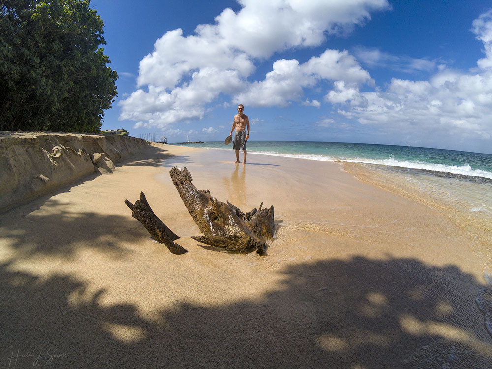 GOPR0699-Edit1000.jpg - As always we walked the beach as much as possible.  The beach near the resort was shorter than some others we had been at but it was a fun walk, we did it many times a day.  There was this stump in the sand down the beach that was partially exposed when we first got there, then was covered up mid trip, but due to the storms that came through that caused a good amount of beach erosion that stump was nearly fully exposed by the time we left.