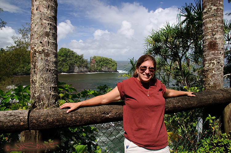 _MIK1137.jpg - Hali is enjoying the FABULOUS weather at this scenic stop along the drive from Hilo to 'Akaka Falls State Park.