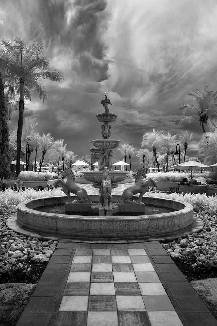 2019_09_SandalsSouthCoast-10990-Edit1000.jpg - While waiting for our bus to arrive to take us to the airport I took a few more shots (of course!).  I love the statue and with those fabulous clouds it was an image I couldn't resist.  Infrared.