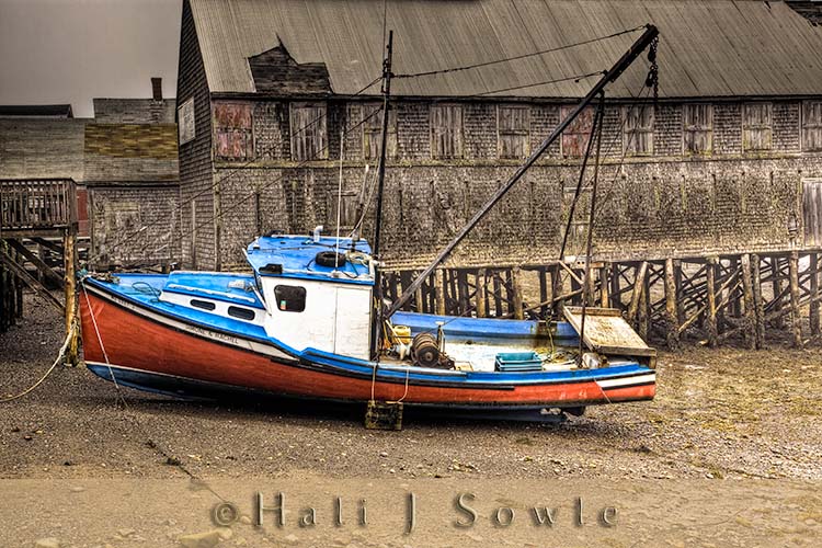 2009_06_29_Maine-98-9-0-1-Edit-2-Edit.jpg - A beached fishing boat at Lubec, in the shadow of the bridge into Canada.
