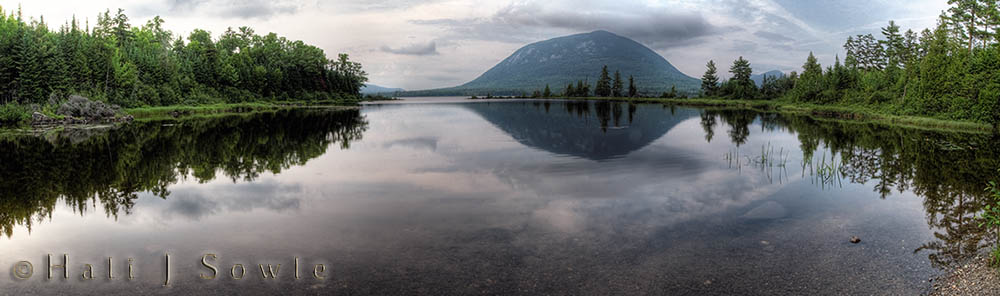 2009_07_01_Maine_KokajdoPano-Edit-Edit-2.jpg - A composite image that Hali shot near Kokadjo.  Lobster Mountain can be seen easily over Spencer Lake.  Mike was sheltering in the car, while the black flies extracted several pints from Hali.