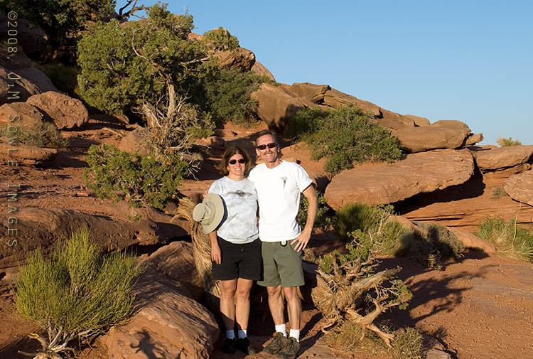 _JMS0785.jpg - This is us during our sunset walk along the cliff-side at Grandview Point (Canyonlands NP).  We had all kinds of lights with us, but the walk back in the dark was still a bit interesting -- knowing that 5 steps to our right was a sheer drop of hundreds of feet.