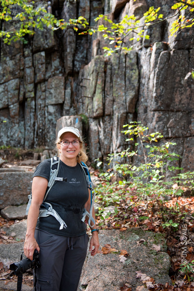 MIK_0068.jpg - This is the last stretch just before the top of Precipice Trail, and we decided to break out the real cameras.  You can see the steel rungs behind Hali that show you the vertical nature of the section of "trail" we are about to ascend.