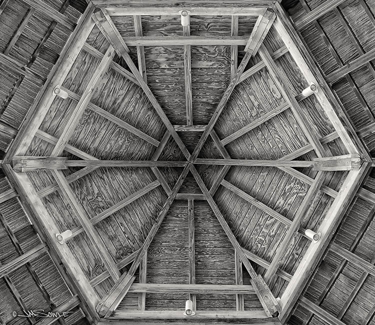 Q01_Gazebo.jpg - This is a shot looking upward under a large gazebo on the beach in St Lucia. This is a very different kind of shot for me, but I liked the B/W version enough to include it here.