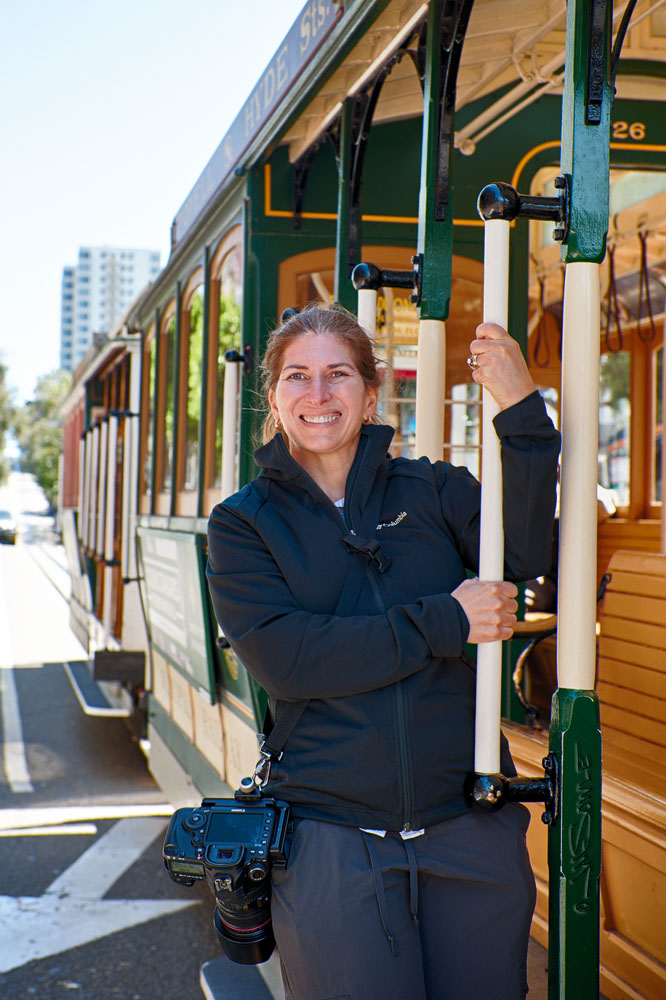 NorthCali2014_68.JPG - Hali doing her own version of the hanging-off-the-trolley pose!