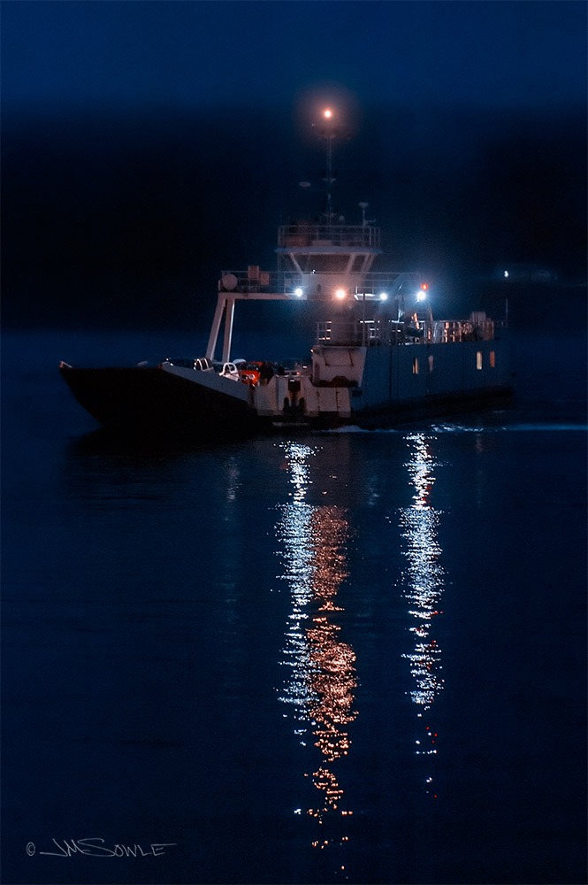 NovaScotia_41.JPG - This night shot shows the very small ferries that run between the small islands out past Digby.  These little boats load and go in just minutes!