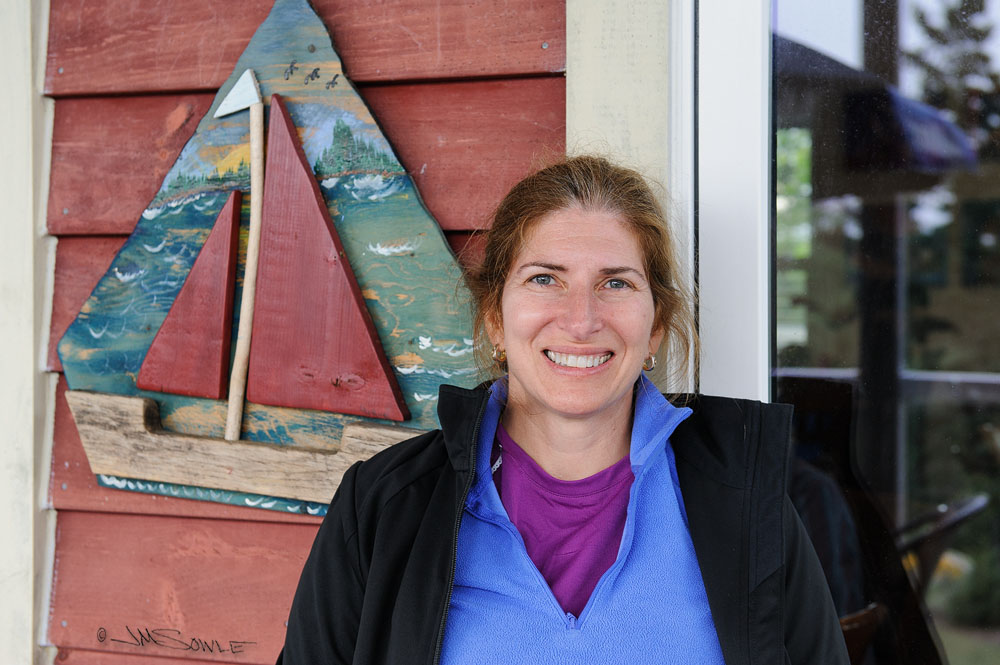 NovaScotia_67.JPG - Hali on the deck at the wonderful Rhubarb Restaurant in Indian Cove (very near Peggy's Cove).