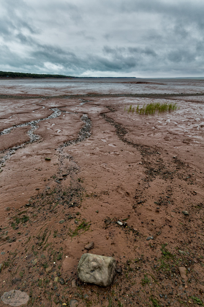 NovaScotia_82.JPG - We drove from Peggy's Cove to our next and last stop in Nova Scotia - Truro in the rain.  We stopped near Economy (perhaps in Bass River) and found the tide to be nearly all the way out.  Around this area there can be 55 foot tides and the red clay bottom here extended out almost as far as we could see.