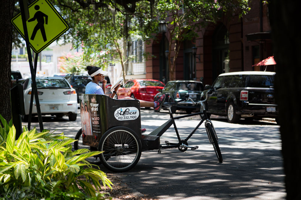 2016_06_Savannah_Charleston-10247-Edit1000.jpg - Pedicab driver taking a well deserved rest, in one of the squares, downtown Savannah.
