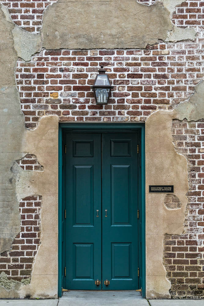2016_06_Savannah_Charleston-11492-Edit1000.jpg - As with Savannah the doors and windows of Charleston were interesting and beautiful to see and photograph.  I was taken by a lot of the detail of the old hinges, handles and door stops.  This door was the backstage entrance for the Dock Street Theatre.