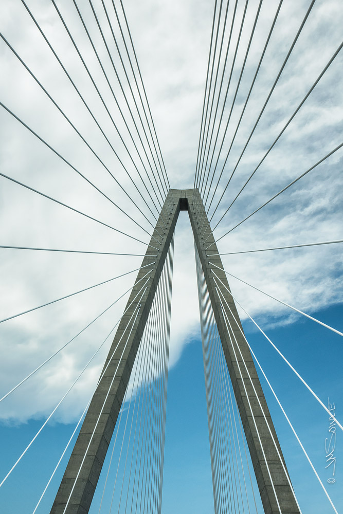 _JMS0805.jpg - The Arthur Ravenel Jr Bridge, as it might appear if someone were crazy enough to lay on the roof of the car (with a camera) while being driven over the bridge.  Now I have you wondering, don't I?