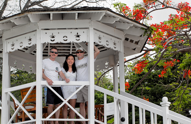 2012_03_29_SandalsLaToc-10141-Edit750.jpg - Mike, Huidi and Brad taking a bit of a sun-siesta after lunch up in the little gazebo above the pool.