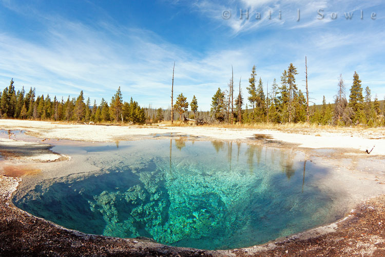 2010_09_27_Yellowstone-10408-Edit750.jpg - Firehole Spring was so clear and the prettiest color blue.  Apparently the early explorers saw large bubbles that looked like flashes of light, hence the name.  The spring was completely calm and serene when we visited, no bubbles or flashes of light for us!
