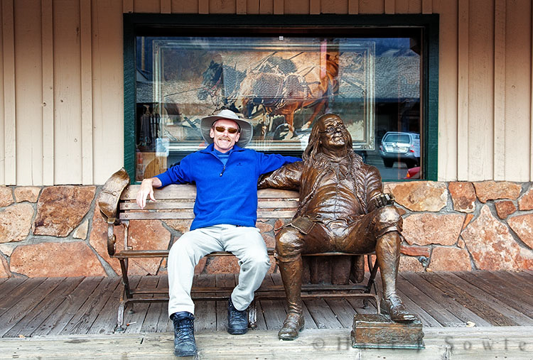 2010_10_07_Yellowstone-10181-Edit750.jpg - Mike having a break from walking around Jackson, WY and hanging out with Ben.