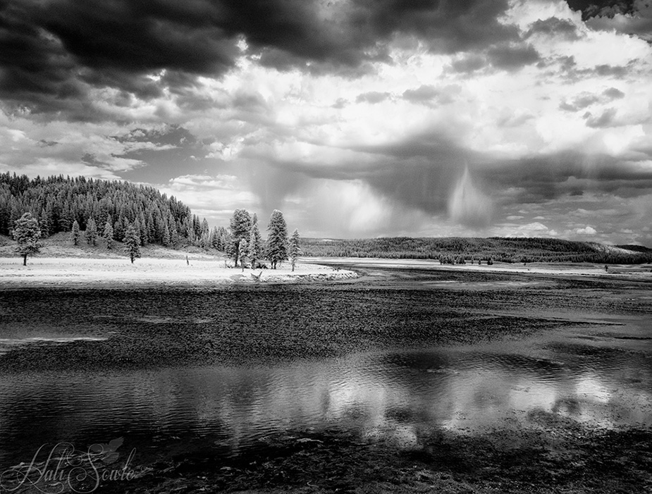 2015_09_14_Yellowstone-10348-Pano-Edit1000.jpg - The rain  approaches.  The days were like that, rain, some clearing, then rain.  We drove down to the Hayden Valley and along the Yellowstone river and saw these clouds and the rain moving in.  Infrared Image, 720nm
