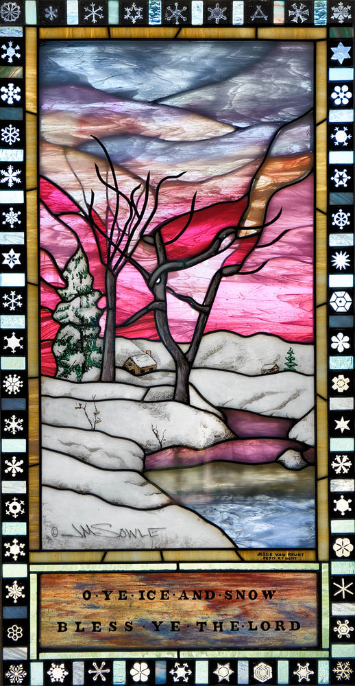 _JIM0827.jpg - A beautiful piece of stained glass art by Jessie Van Brunt is one of the windows at the Chapel of The Transfiguration. Grand Teton NP.