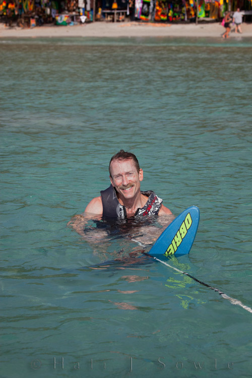 2011_01_18_BreezesGrande-10406-Edit750.jpg - Mike getting ready for his first pull of the day waterskiing.  The resort boat was broken, but we were lucky enough to get boat-time from another nearby Super-Clubs resort (twice a day).