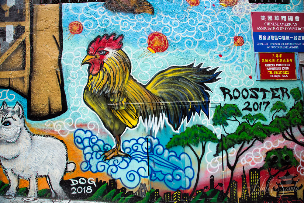 2015_05_California-10539-Edit1000.jpg - This mural had all the different years and their animals along the wall of the Chinese American Commerce assoication buildling.