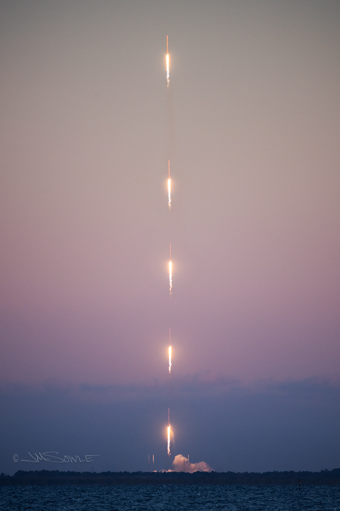 _JMS0956F.jpg - Space-X Rocket Launch from Cape Canaveral.  We happened to overhear some people talking about a rocket launch, so we went down to the water to see if we could catch it.  That night the launch was cancelled, but it wasn't cancelled the following night and we had good seats for that.