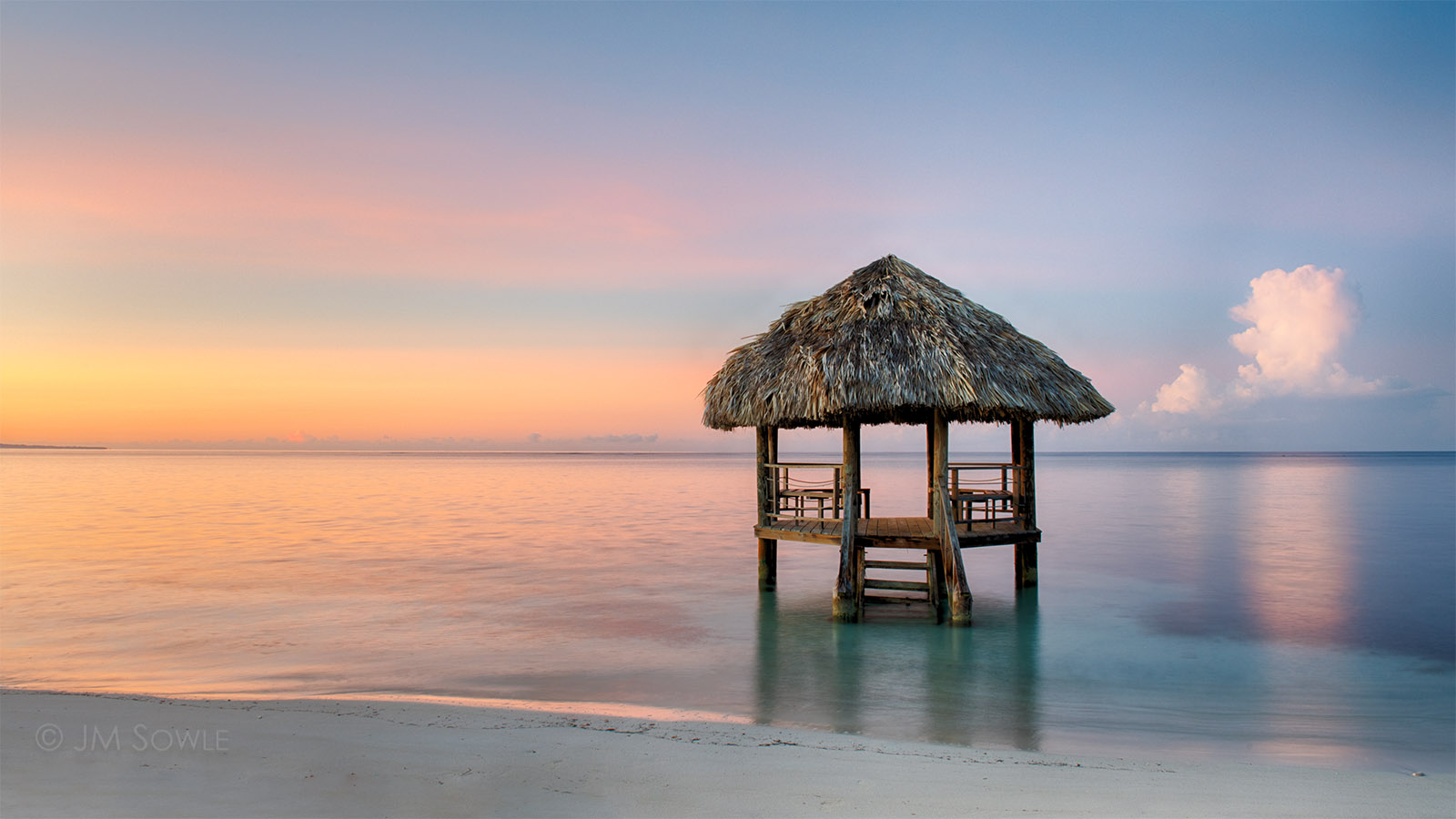 _JMS0054-0056_HDR_1600.jpg - There are two in-water palapas along the beach, but this one received a lot more of our attention.  This first shot was sunrise.  Brace yourselves - you will see a lot of this palapa.