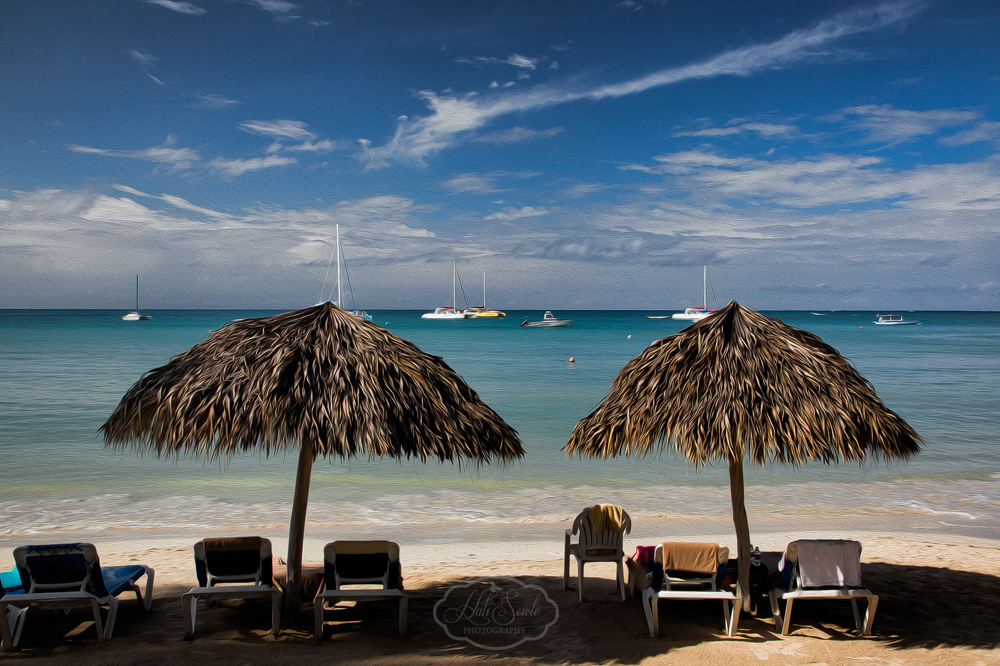 2014_01_SandalsNegril-11179-Edit1000_Oilpaint.jpg - It was hard to sit up on the deck with all our "go home" clothes on and watch the people who were lucky enough to be there longer but we left knowing that someday we will return!  (This image also employed a little of the Photoshop oil-paint filter).
