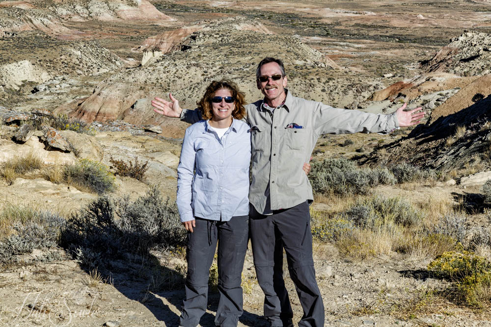2015_09_20_Yellowstone-10283-Edit1000.jpg - While looking for the wild horses the more graded road petered out to this less traveled road.  We didn't know where to go from here and talked with a nice couple who tried to give us some directions, that we didn't quite understand but tried to follow.  They were kind enough to take a rare picture of the two of us.